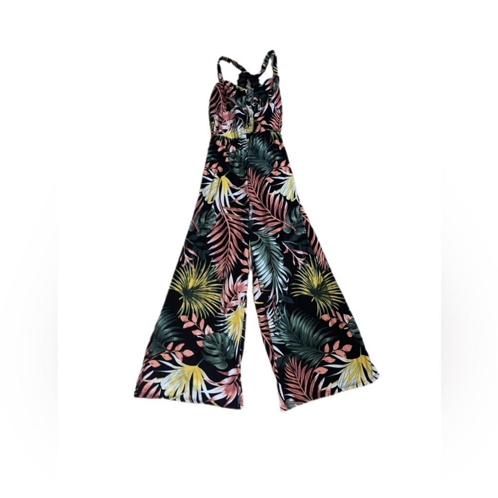 No Boundaries Floral Sleeveless Tropical Jumpsuit Wide Leg Juniors Large 11-13